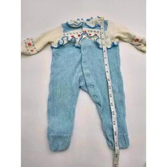 Vtg Baby Girl Blue Lot 0-2 yr One Piece Sleepers & Dress with Checkered Bonnet - Picture 7 of 16